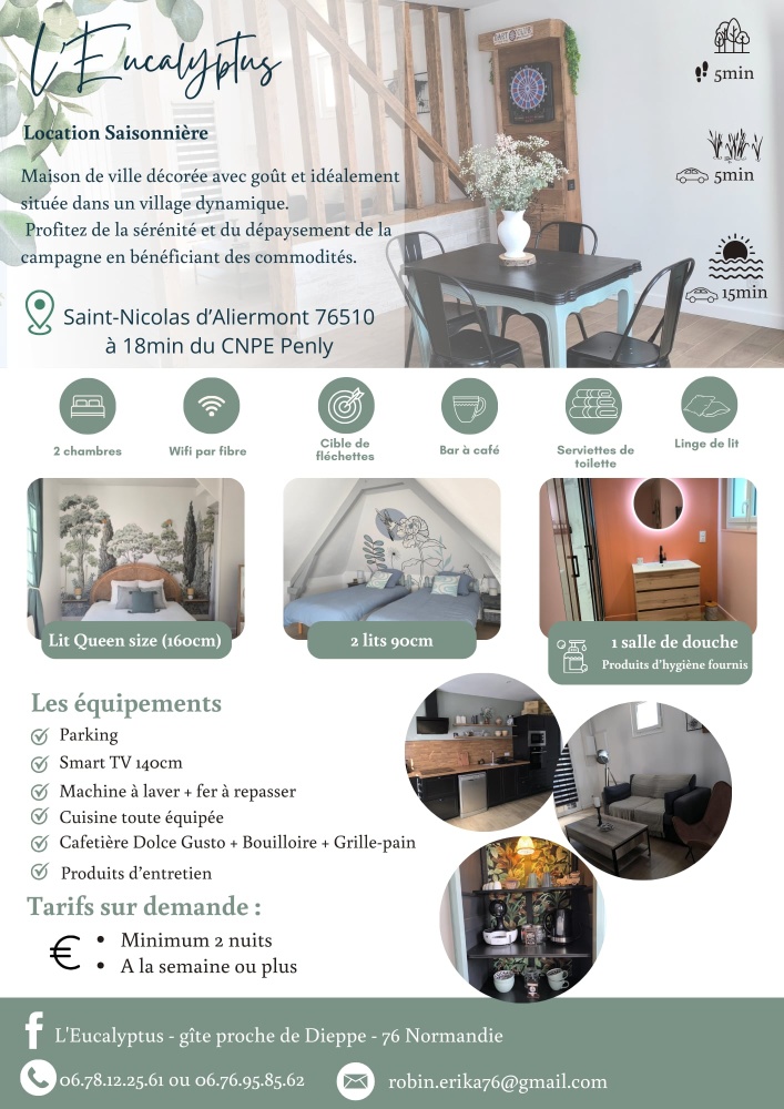 Gîte L'Eucalyptus charmante 2 chambres Saint-Nicolas-D'Aliermont : 1