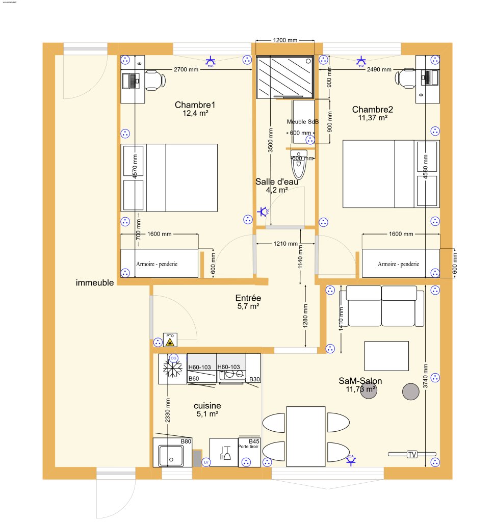 Appartement Jules Ferry RdC 2 chambres Dieppe : 1