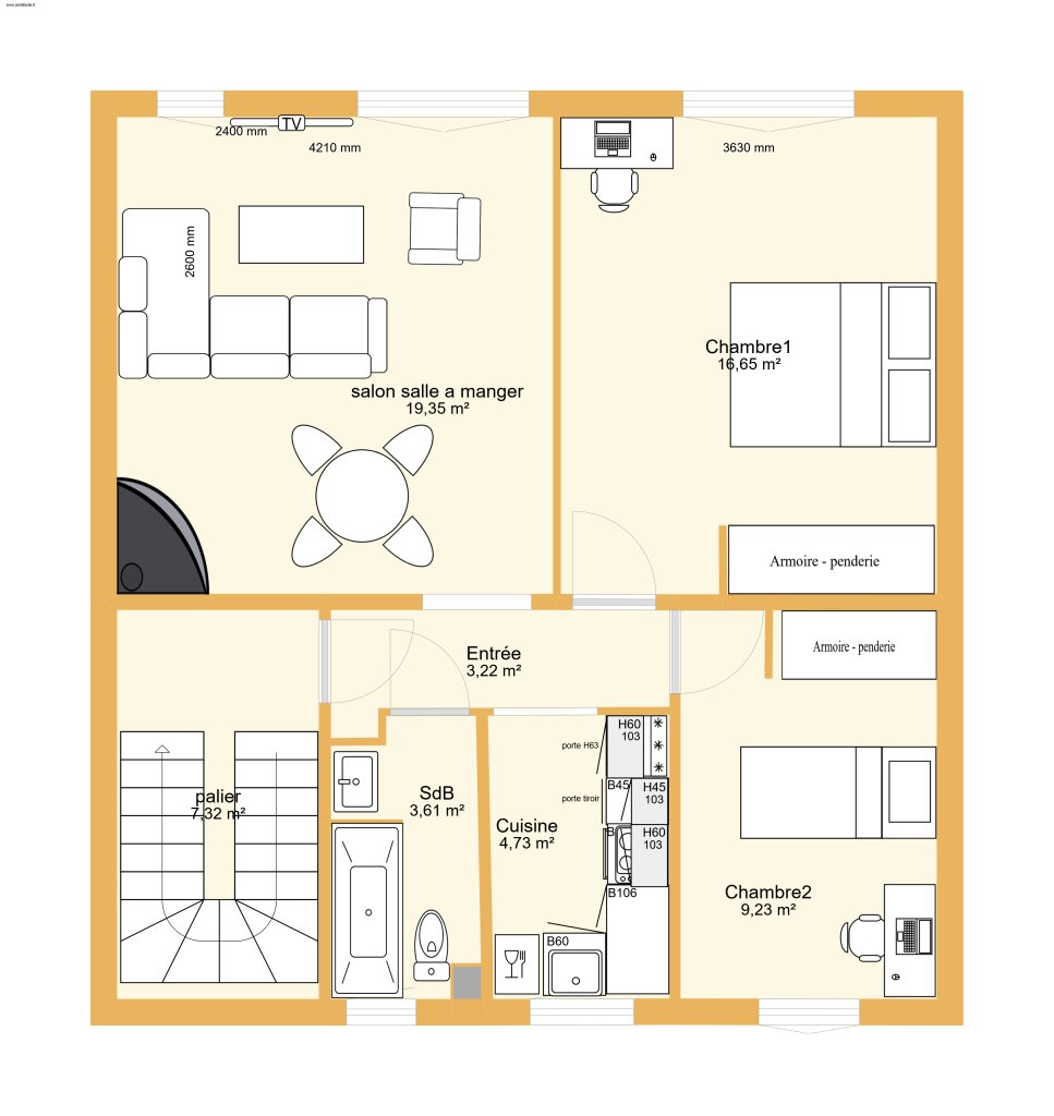 Appartement Jules Ferry 1er étage 2 chambres Dieppe : 1