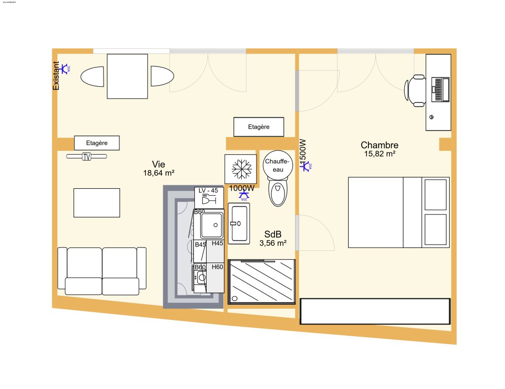 Appartement Jules Ferry RdJ 1 chambre Dieppe : 1